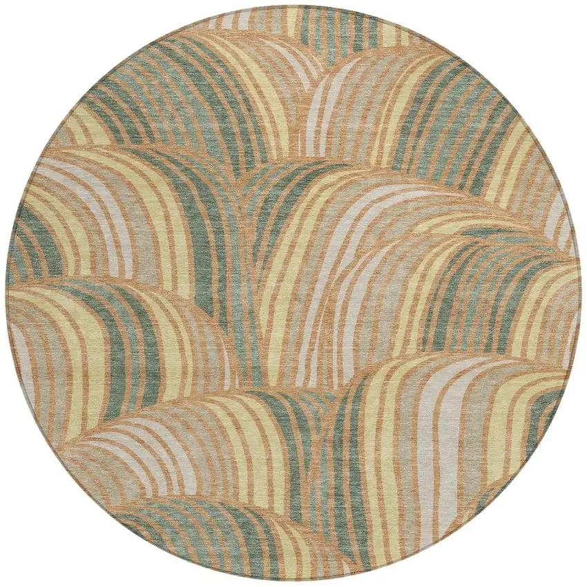 8' Copper And Green Round Abstract Washable Indoor Outdoor Area Rug Photo 3