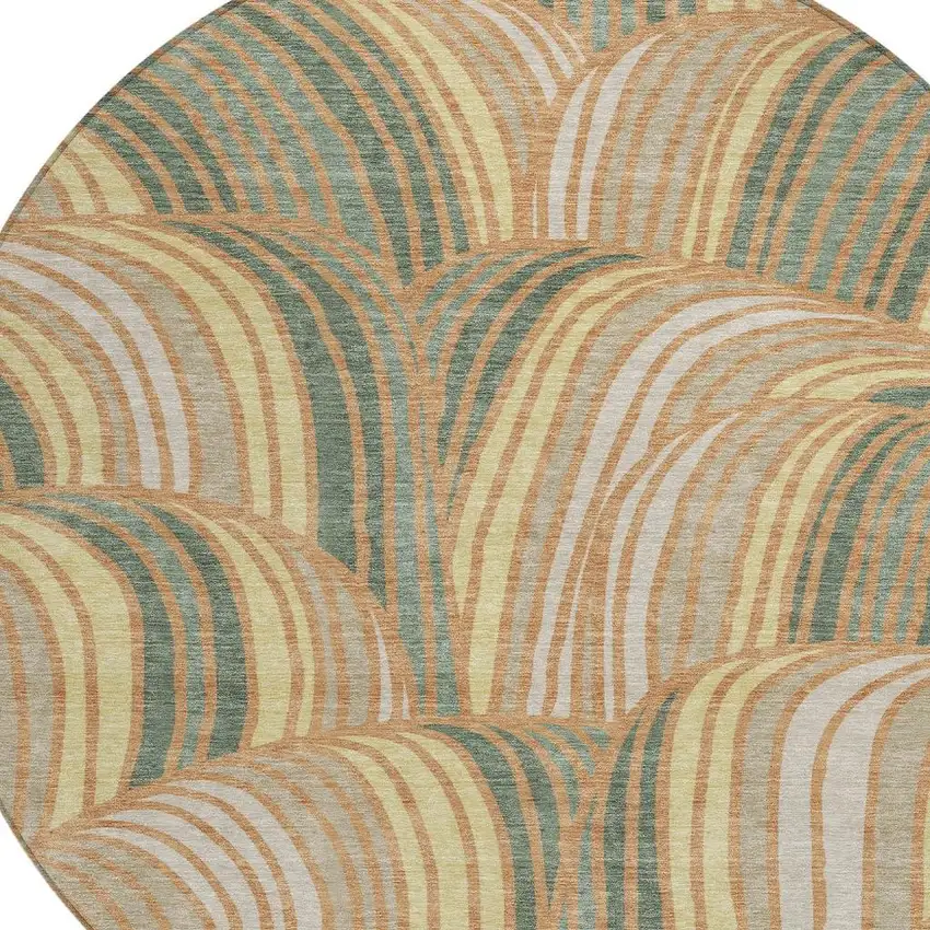8' Copper And Green Round Abstract Washable Indoor Outdoor Area Rug Photo 2