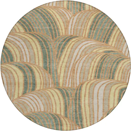 8' Copper And Green Round Abstract Washable Indoor Outdoor Area Rug Photo 1