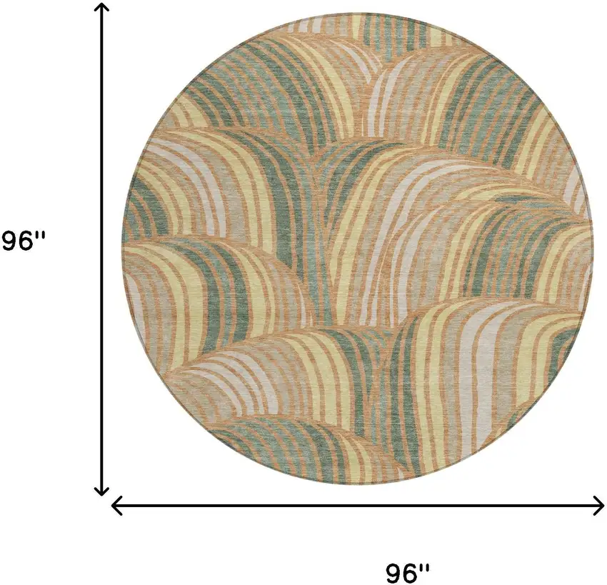 8' Copper And Green Round Abstract Washable Indoor Outdoor Area Rug Photo 8