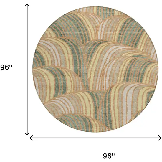 8' Copper And Green Round Abstract Washable Indoor Outdoor Area Rug Photo 8