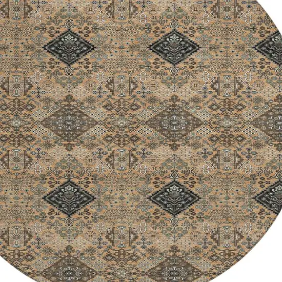 8' Copper And Green Round Geometric Washable Indoor Outdoor Area Rug Photo 2