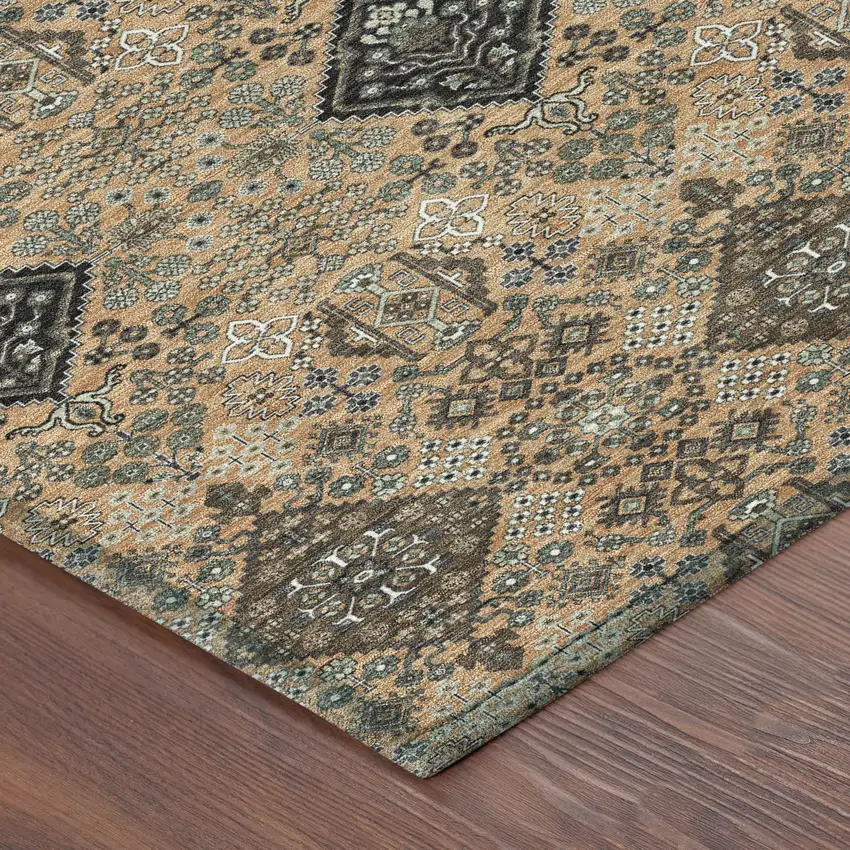 8' Copper And Green Round Geometric Washable Indoor Outdoor Area Rug Photo 6