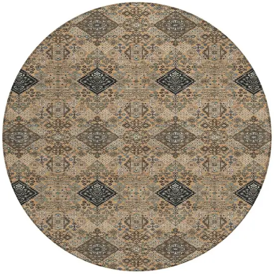 8' Copper And Green Round Geometric Washable Indoor Outdoor Area Rug Photo 3