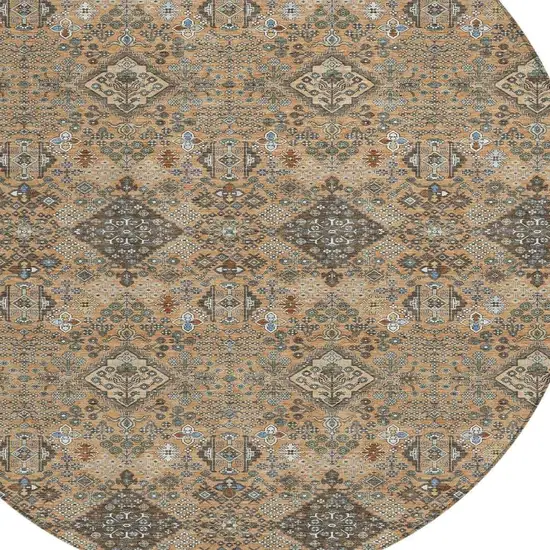 8' Copper And Green Round Geometric Washable Indoor Outdoor Area Rug Photo 2