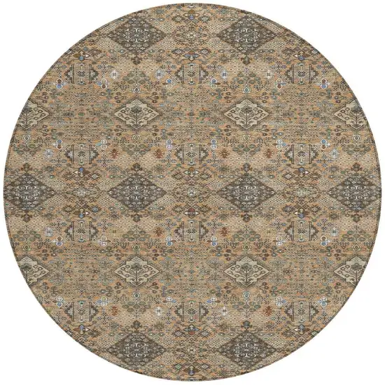 8' Copper And Green Round Geometric Washable Indoor Outdoor Area Rug Photo 3