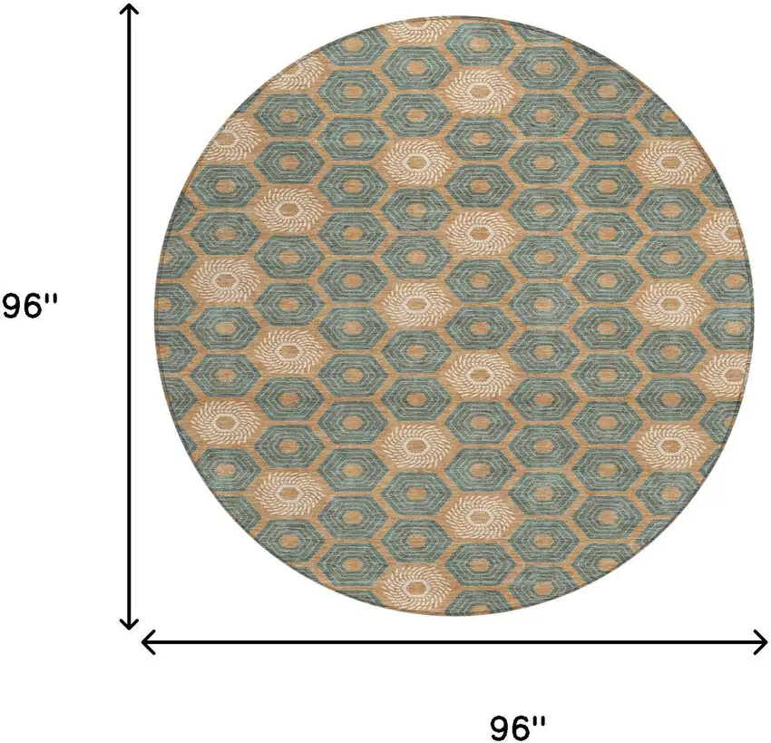 8' Copper And Green Round Geometric Washable Indoor Outdoor Area Rug Photo 7
