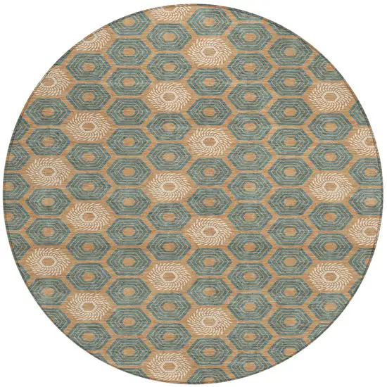 8' Copper And Green Round Geometric Washable Indoor Outdoor Area Rug Photo 2