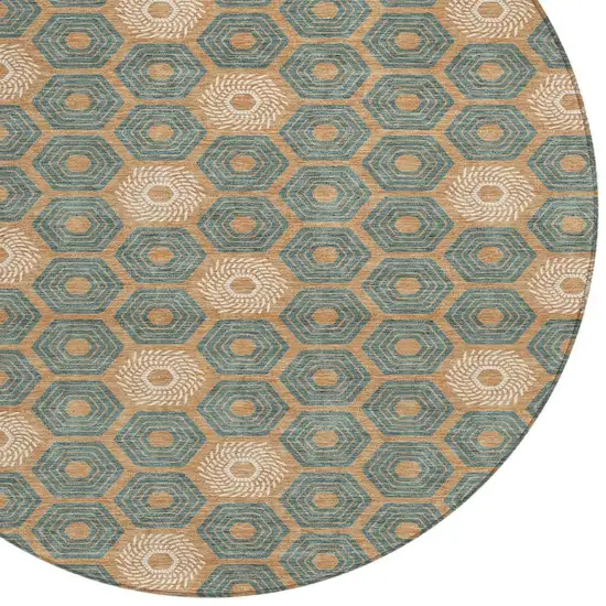 8' Copper And Green Round Geometric Washable Indoor Outdoor Area Rug Photo 3