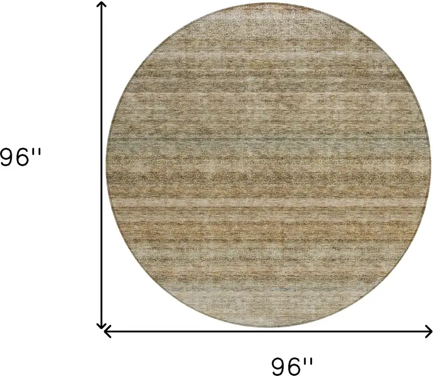 8' Copper And Green Round Striped Washable Indoor Outdoor Area Rug Photo 3