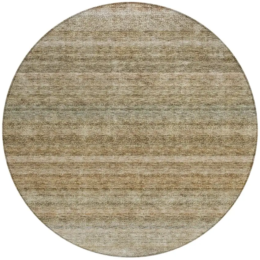 8' Copper And Green Round Striped Washable Indoor Outdoor Area Rug Photo 4