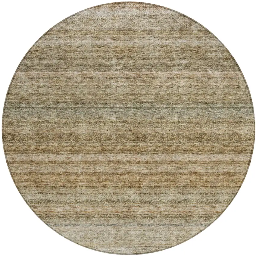 8' Copper And Green Round Striped Washable Indoor Outdoor Area Rug Photo 2