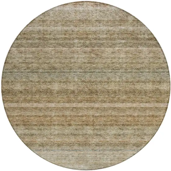8' Copper And Green Round Striped Washable Indoor Outdoor Area Rug Photo 2
