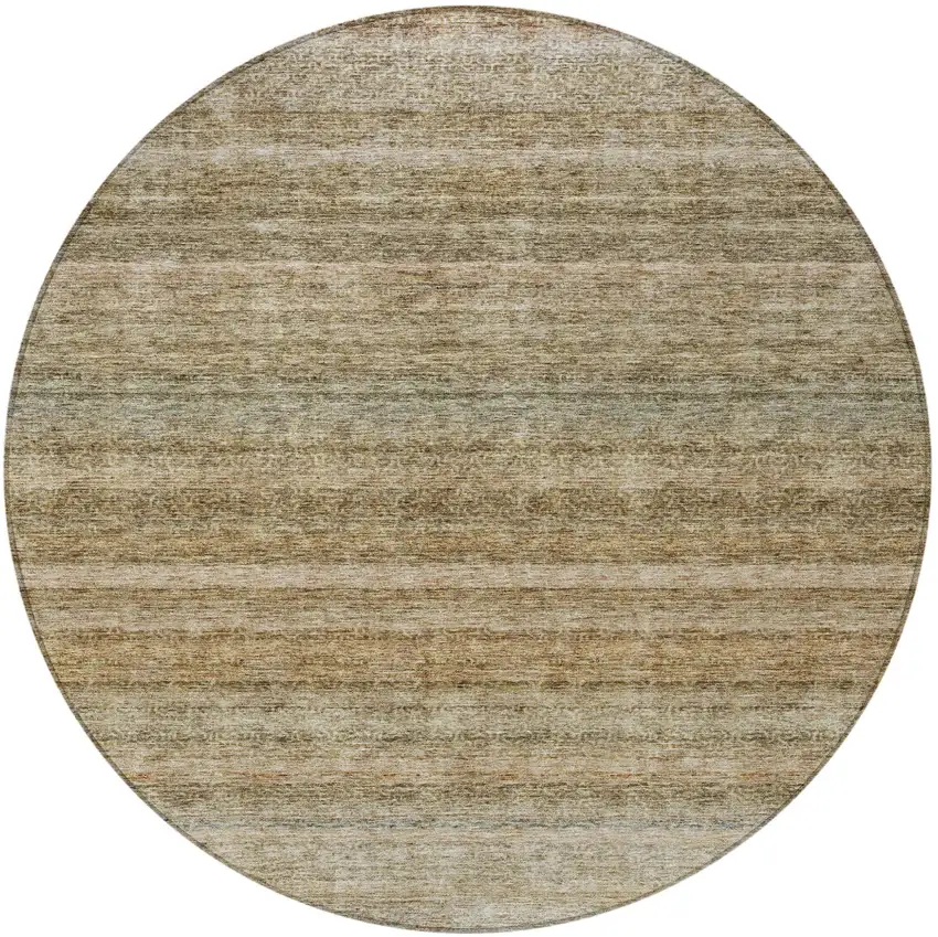 8' Copper And Green Round Striped Washable Indoor Outdoor Area Rug Photo 5