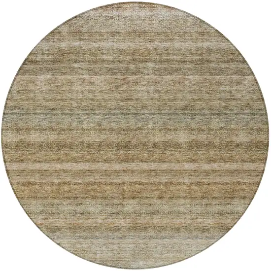 8' Copper And Green Round Striped Washable Indoor Outdoor Area Rug Photo 5