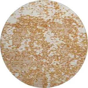 Photo of 8' Copper And Ivory Abstract Washable Round Rug With UV Protection