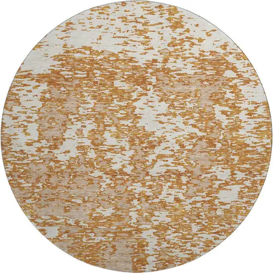 8' Copper And Ivory Abstract Washable Round Rug With UV Protection Photo 1
