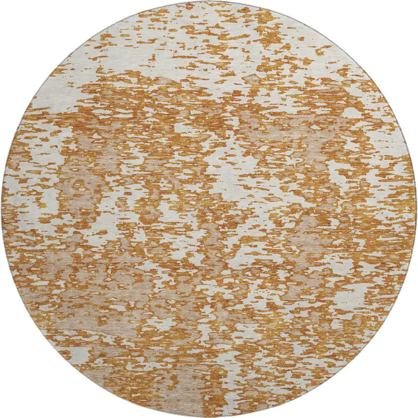 8' Copper And Ivory Abstract Washable Round Rug With UV Protection Photo 1