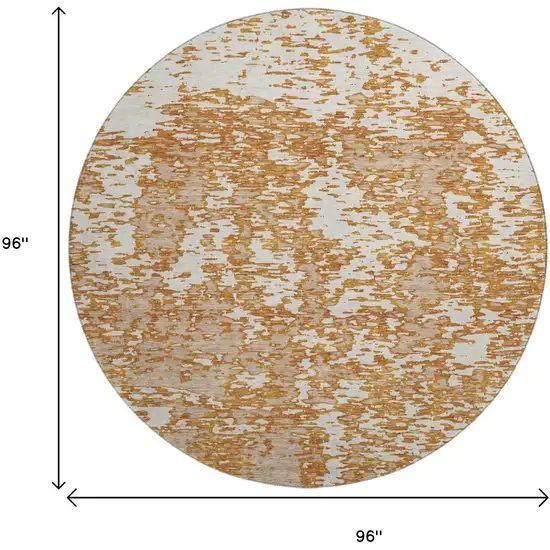 8' Copper And Ivory Abstract Washable Round Rug With UV Protection Photo 9