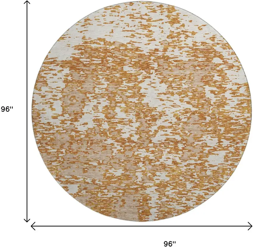 8' Copper And Ivory Abstract Washable Round Rug With UV Protection Photo 9