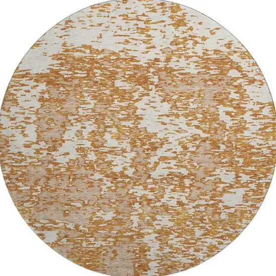 8' Copper And Ivory Abstract Washable Round Rug With UV Protection Photo 2