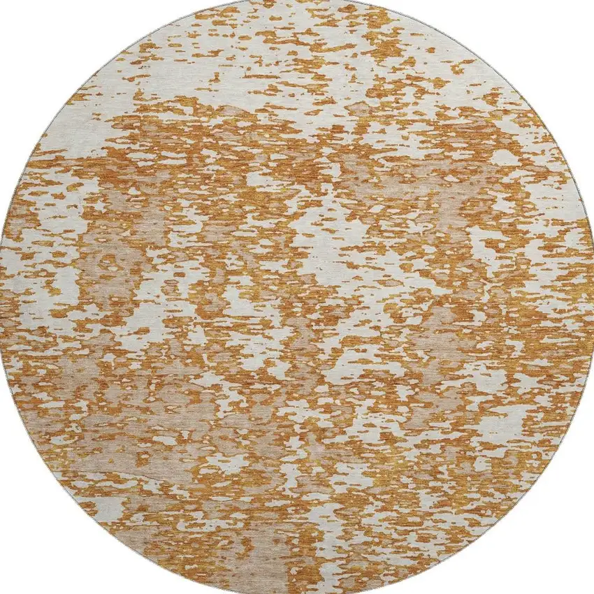 8' Copper And Ivory Abstract Washable Round Rug With UV Protection Photo 2