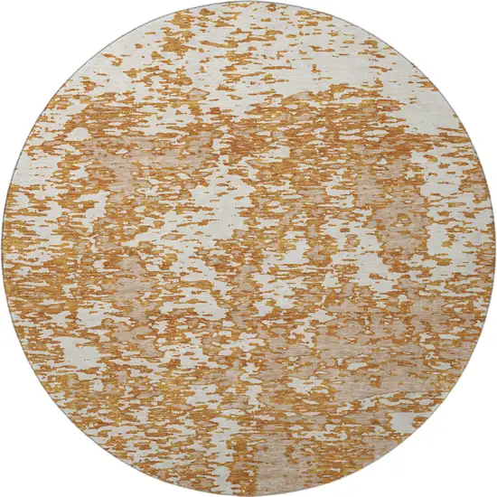 8' Copper And Ivory Abstract Washable Round Rug With UV Protection Photo 3