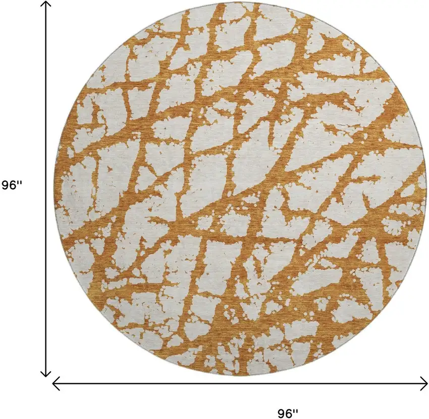 8' Copper And Ivory Abstract Washable Round Rug With UV Protection Photo 9
