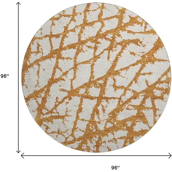 8' Copper And Ivory Abstract Washable Round Rug With UV Protection Photo 9