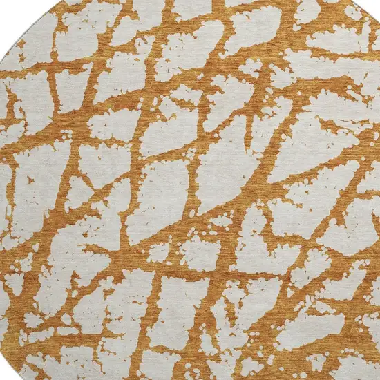 8' Copper And Ivory Abstract Washable Round Rug With UV Protection Photo 2