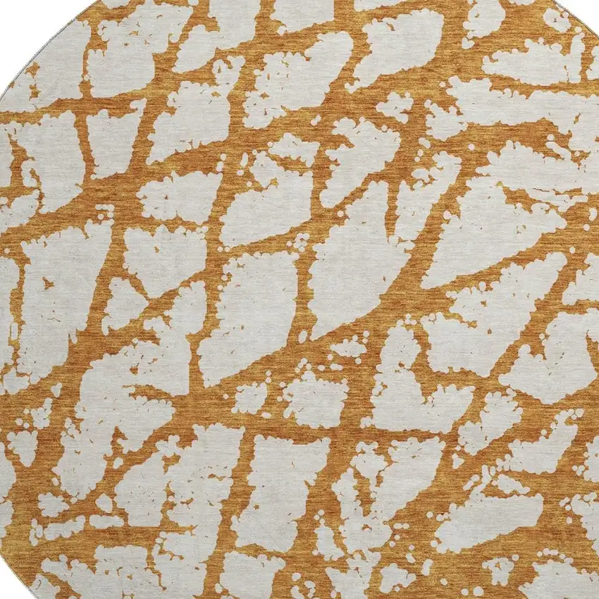 8' Copper And Ivory Abstract Washable Round Rug With UV Protection Photo 2