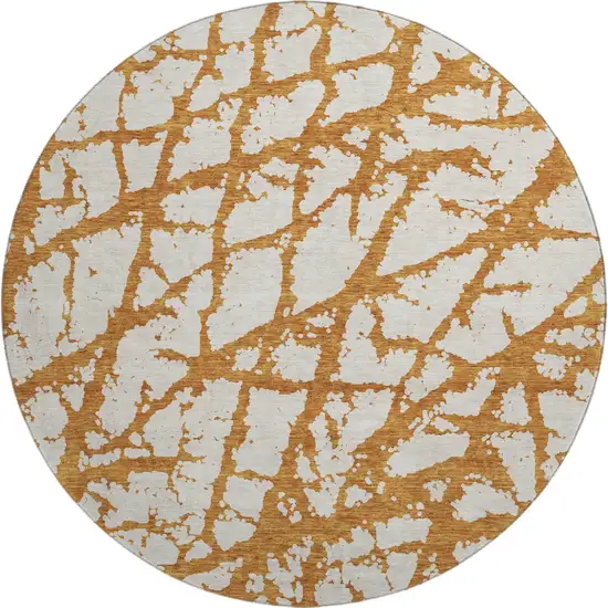 8' Copper And Ivory Abstract Washable Round Rug With UV Protection Photo 1