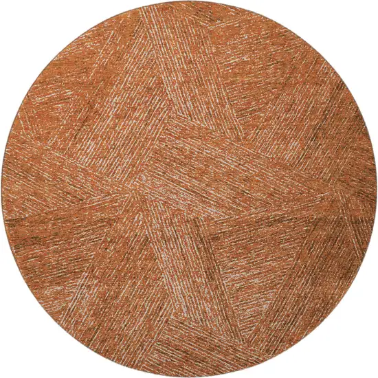 8' Copper And Ivory Abstract Washable Round Rug With UV Protection Photo 3