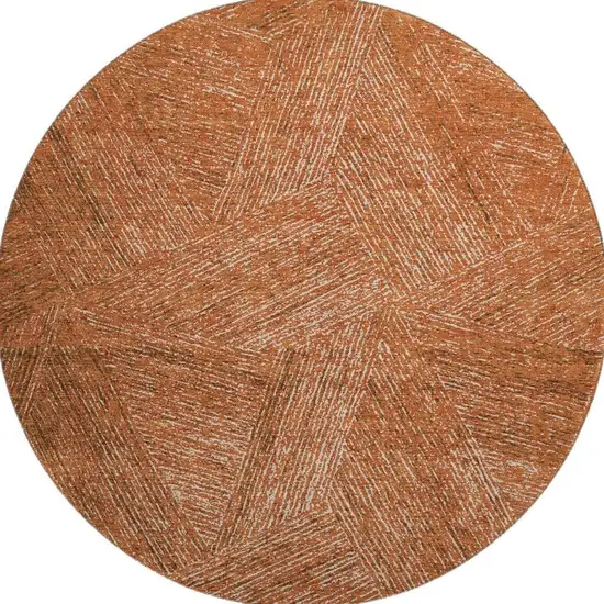 8' Copper And Ivory Abstract Washable Round Rug With UV Protection Photo 2