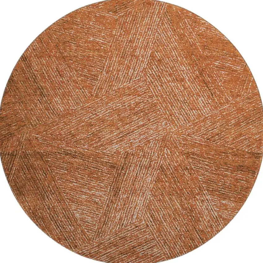 8' Copper And Ivory Abstract Washable Round Rug With UV Protection Photo 2