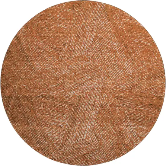 8' Copper And Ivory Abstract Washable Round Rug With UV Protection Photo 1