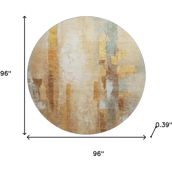 8' Copper And Ivory Abstract Washable Round Rug With UV Protection Photo 8