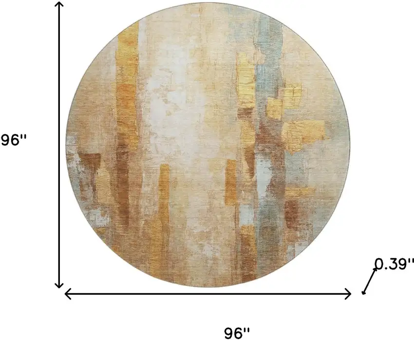 8' Copper And Ivory Abstract Washable Round Rug With UV Protection Photo 8