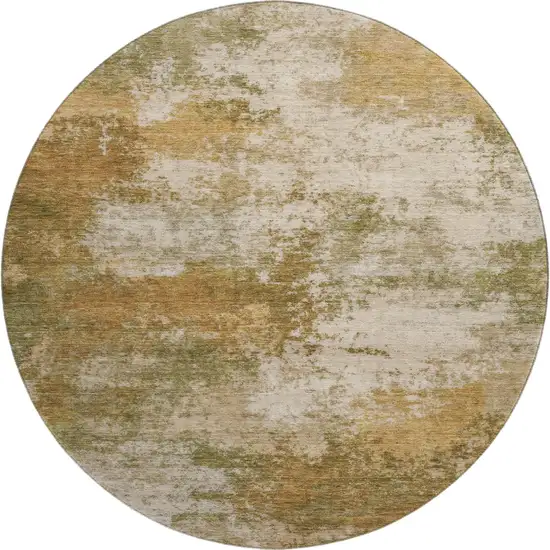 8' Copper And Ivory Abstract Washable Round Rug With UV Protection Photo 1