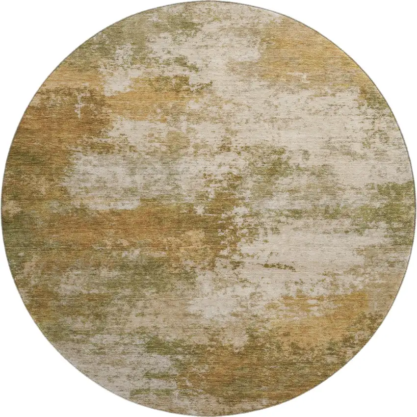 8' Copper And Ivory Abstract Washable Round Rug With UV Protection Photo 1