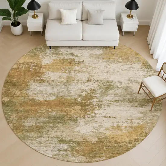 8' Copper And Ivory Abstract Washable Round Rug With UV Protection Photo 4