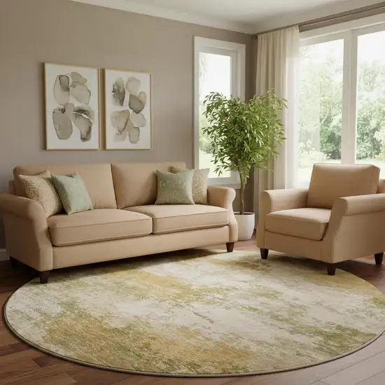 8' Copper And Ivory Abstract Washable Round Rug With UV Protection Photo 2