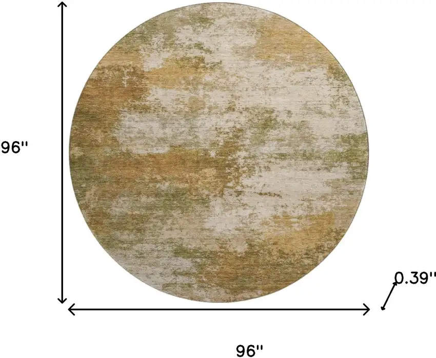 8' Copper And Ivory Abstract Washable Round Rug With UV Protection Photo 7