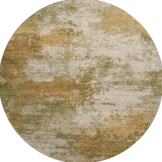 8' Copper And Ivory Abstract Washable Round Rug With UV Protection Photo 3