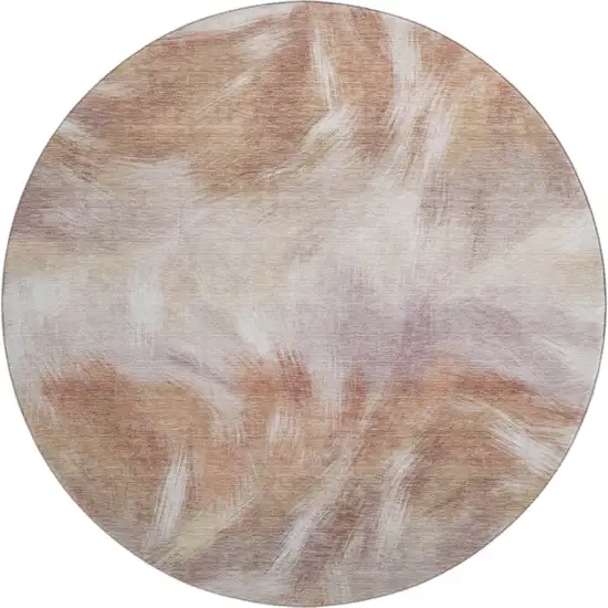 8' Copper And Ivory Abstract Washable Round Rug With UV Protection Photo 1