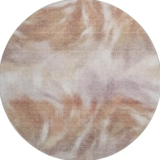 8' Copper And Ivory Abstract Washable Round Rug With UV Protection Photo 4