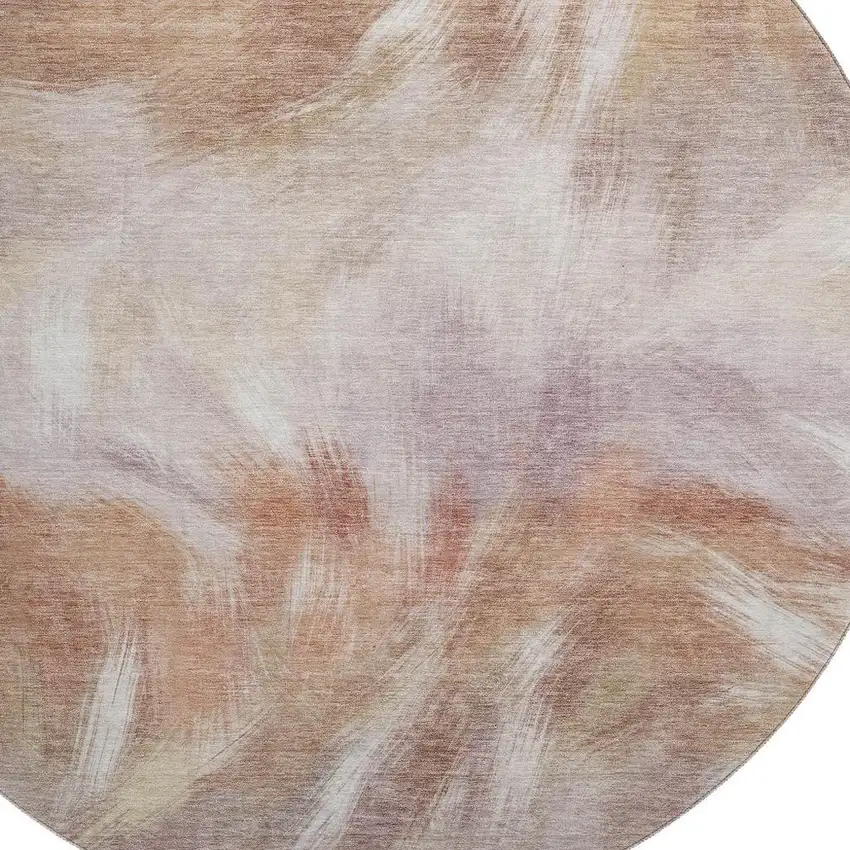 8' Copper And Ivory Abstract Washable Round Rug With UV Protection Photo 3