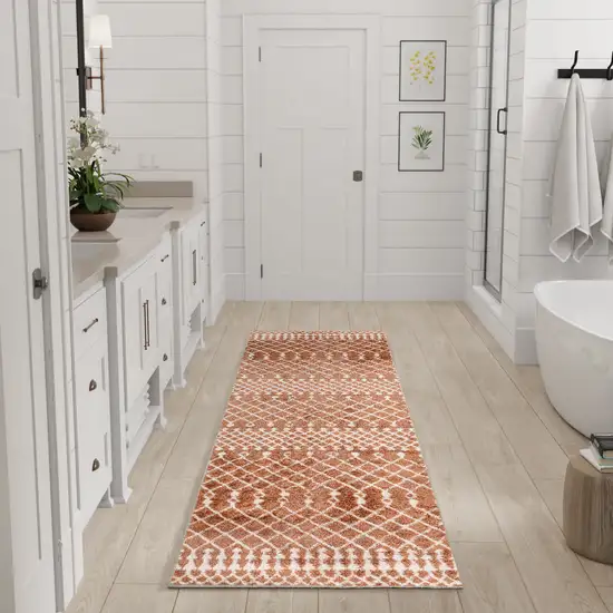 6' Copper And Ivory Geometric Runner Rug Photo 4