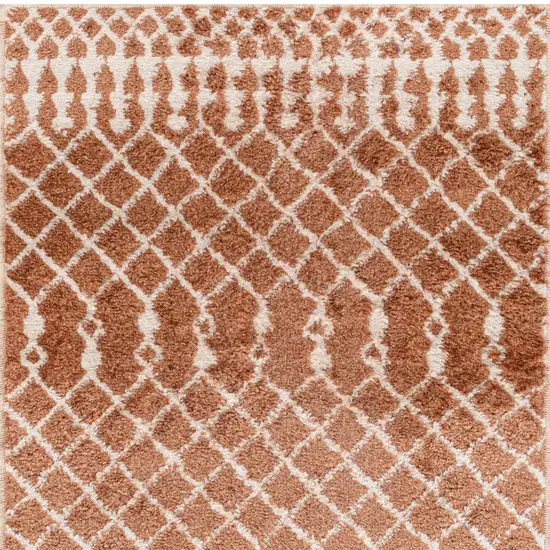 6' Copper And Ivory Geometric Runner Rug Photo 7