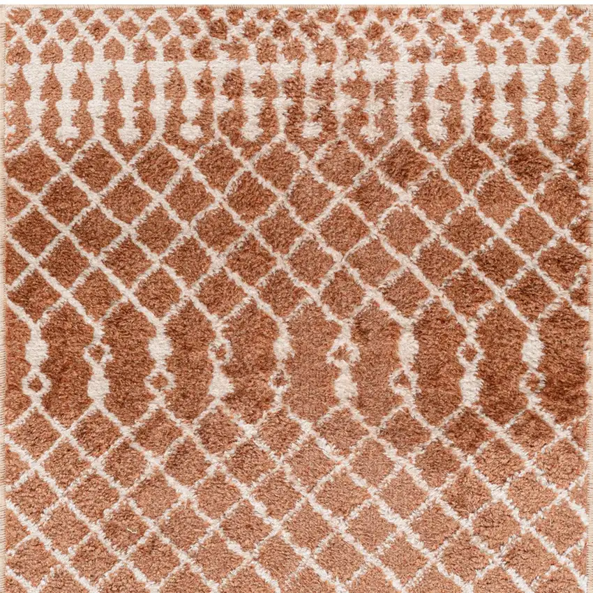 6' Copper And Ivory Geometric Runner Rug Photo 7